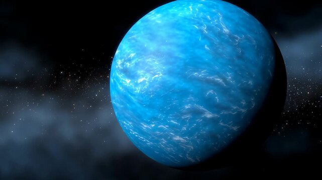 Stunning blue planet in space with swirling clouds and stars, perfect for cosmic themes and designs