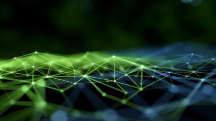 Abstract digital network visualization with glowing lines and nodes in green and blue colors - Powered by Adobe