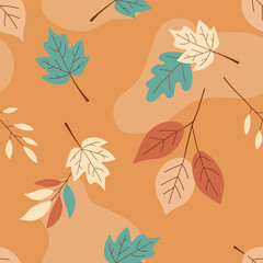 Autumn flat doodle seamless pattern. Fall leaves in cartoon style. Great for cards, banners, textiles, wallpapers