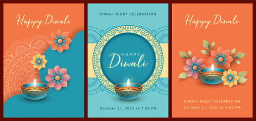 Diwali holiday card collection. Set of Diwali templates for holiday greeting cards, backgrounds, social media banner, marketing
