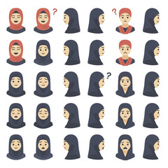 Diverse set of Muslim women and men in various poses and expressions, showcasing different emotions and perspectives.