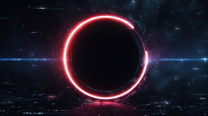 glowing red neon circle in space,