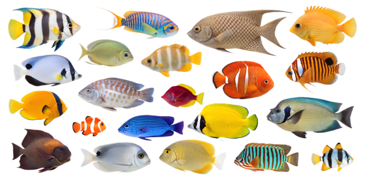Realistic Aquarium Fish Set Isolated Tropical Fish on Transparent Background