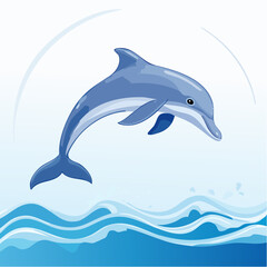 Obraz premium Cartoon dolphin jumping over waves against a white background