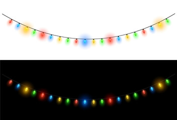 Decoration of Christmas Lights on string. PNG isolated Lights
