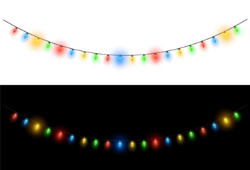 Decoration of Christmas Lights on string. PNG isolated Lights