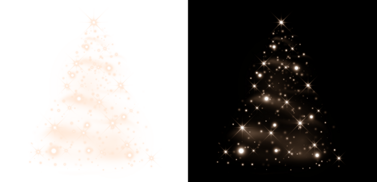 Glowing Christmas Tree Isolated. Glowing stars in the shape of a Christmas tree