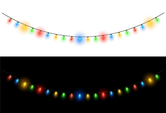 Decoration of Christmas Lights on string. PNG isolated Lights - Powered by Adobe