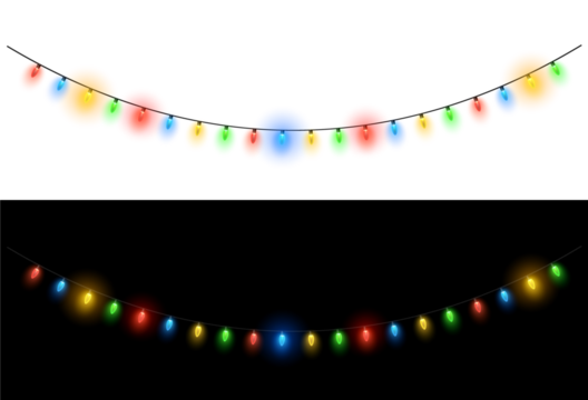 Decoration of Christmas Lights on string. PNG isolated Lights