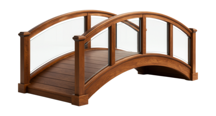 Chic arched garden bridge with glass panels, perfect for upscale estate landscapes.