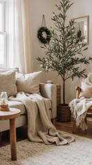 living room with christmas tree