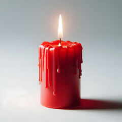 A single red candle with melted wax texture and gentle flame, isolated on a pure white background, realistic lighting, minimal holiday decoration, elegant Christmas aesthetic
