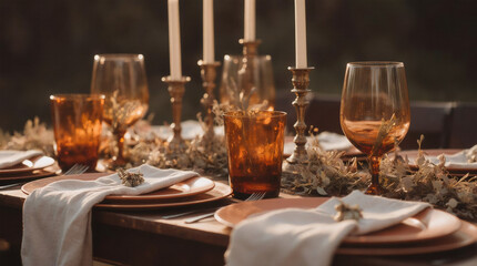 Autumn Dining with Terracotta Accents and Warm Light