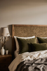 Rustic Autumn Bedroom with Olive Accents and Dried Botanicals