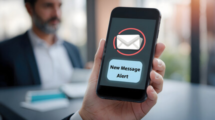 Businessman's Smartphone Showing New Message Alert