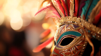 Ornate Venetian Mask: A close-up shot highlights the intricate details of a feathered and bejeweled mask, creating a sense of mystery and celebration.