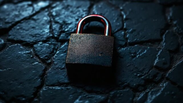 Glowing Padlock on Cracked Surface - Security and Protection Concept.