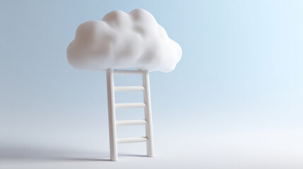 Cloud ladder concept white cloud ladder minimalist surreal dreamlike ascent symbolizing ambition and inspiration in soft blue studio lighting