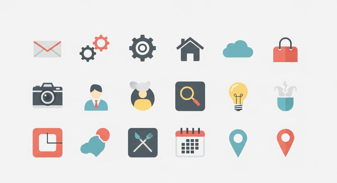 Collection of flat design style vector icons isolated on white background for web and mobile application interface design