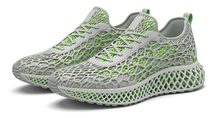 3D printed sneakers mockup, futuristic lattice design, isolated on white b ackground