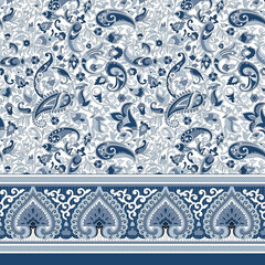 Indian traditionally blue paisley border pattern vector