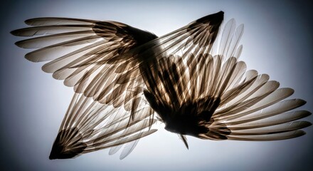 Abstract Still Life: Layered Translucent Bird Wings with Ethereal Backlighting