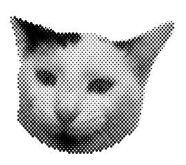 Naklejka na ściany i meble Cat halftone pop retro y2k sticker retro emotion face, pet meme cat, 