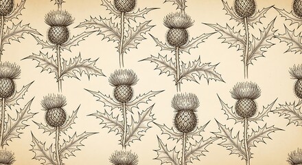 Detailed Thistle Flower Vintage Pattern, Elegant Botanical Art, Sepia Tones