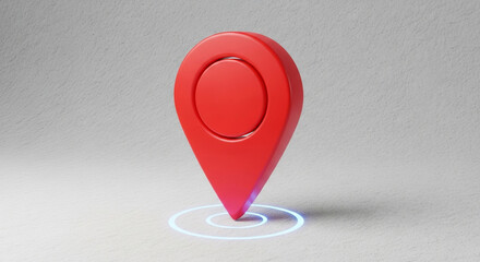 A vibrant red location pin stands out against a neutral backdrop, pinpointing a specific spot with a modern, minimalist design