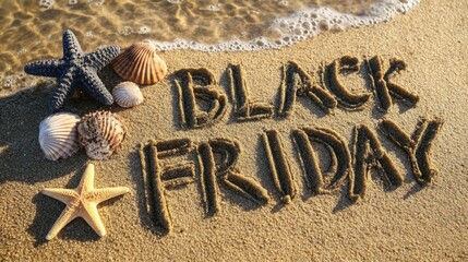 black friday written in beach sand