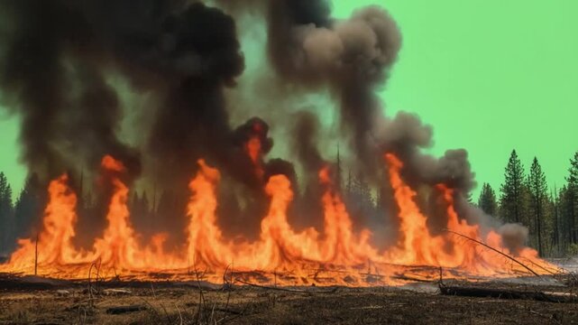 Burning Fire and the Fire: A massive fire rages, consuming a wooden structure and creating billowing clouds of smoke and intense flames, it symbolizes destruction and chaos. 
