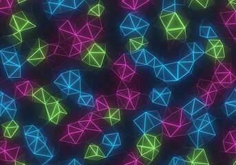 Illuminating geometric network with vibrant colors in a futuristic design