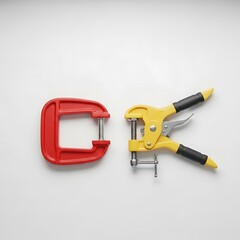 Red and Yellow Clamps on White Background - Precision Tools.