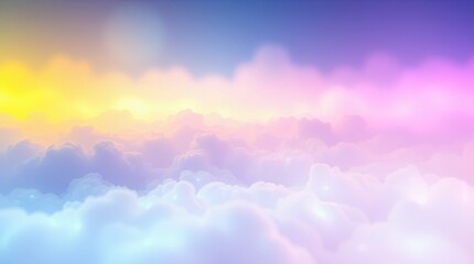 Fototapeta premium Ethereal bioluminescent landscape in vibrant complementary colors with yellow and blue sky on light purple pink background with copy space
