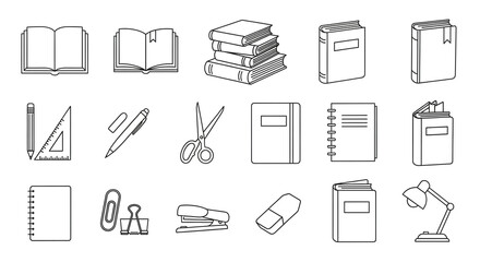 Stationery and school supplies line art illustration isolated on white background for back to school design and education concept