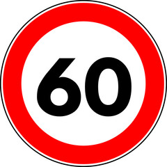 Speed Limit 60 kmh Traffic Sign Vector © Oualid