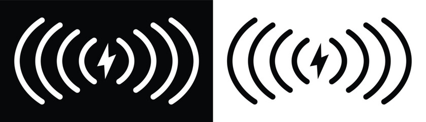Wireless charging icon set. Electromagnetic charging sign. Battery charge concept with lightning and waves. Vector illustration.