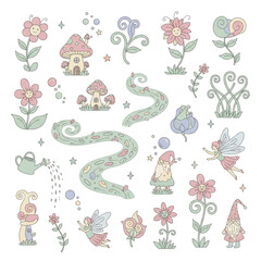 Whimsical Fairy Garden Scene Elements