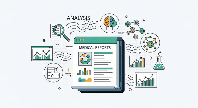 Medical report analysis with healthcare icons isolated on white background concept of digital healthcare and data analysis - Powered by Adobe