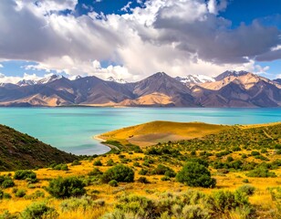 Serene Mountain Lake Landscape.