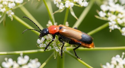 Margined Leatherwing Beetle on Wildflower - A Close-Up.