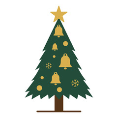 Stylized Christmas Tree with Golden Bells and Star in Minimal Festive Vector