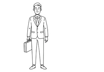 Minimal Line Drawing of Businessperson in Suit Holding Briefcase – Vector Illustration
