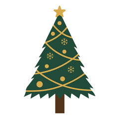 Fototapeta premium Christmas Tree with Gold Ornaments and Star in Festive Vector Style