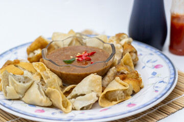Delicious Plate of Indonesian Siomay with Peanut Sauce and Chili
