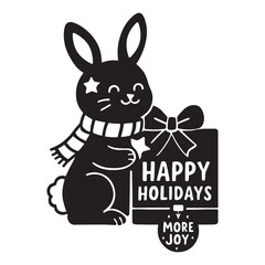 Festive Cartoon Rabbit with Holiday Silhouette 