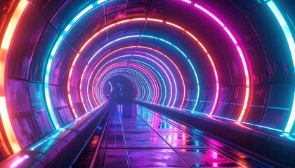 Vibrant Neon Tunnel Pathway.