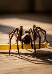 Spider Close-Up - A Detailed Look at an Arachnid on a Yellow Surface.