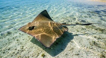 Graceful Stingray in Shallow Waters - A Marine Encounter.