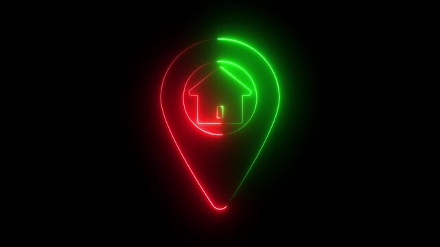 Neon glowing location navigation saber animation on black background. HD video